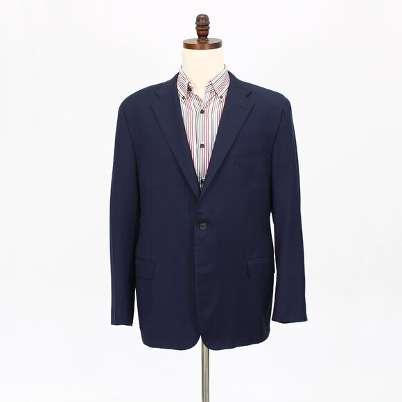 Hickey Freeman 46R Navy Solid 2-Button Sport Coat Blazer Jacket P385
